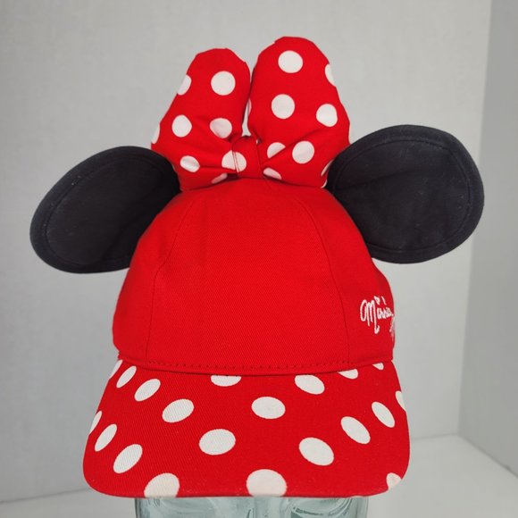 Disney Parks Minnie Mouse Bow Ears Polka Dot Snapback Baseball Cap Youth - Picture 5 of 16